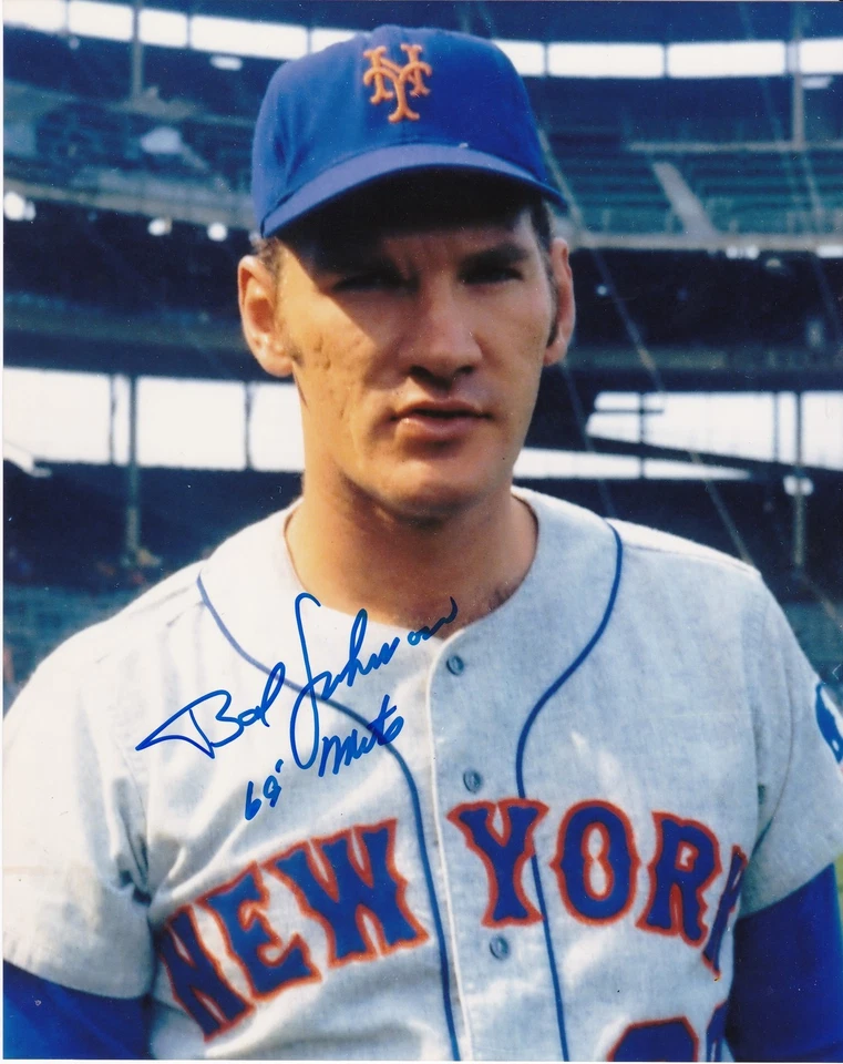 Bob Johnson New York Mets 1969 acción firmado 8x10 Foto 1 de 1