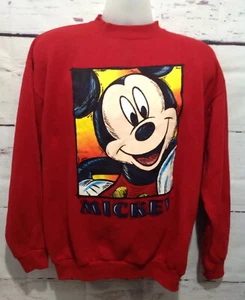 Vintage Mickey Mouse Crew Neck Sweater Red Large L Disney Long Sleeve Pullover - Picture 1 of 5