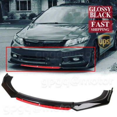 For Honda Civic Sedan Coupe Glossy Black Front Bumper Lip Splitter Chin Spoiler - Image 1 of 4