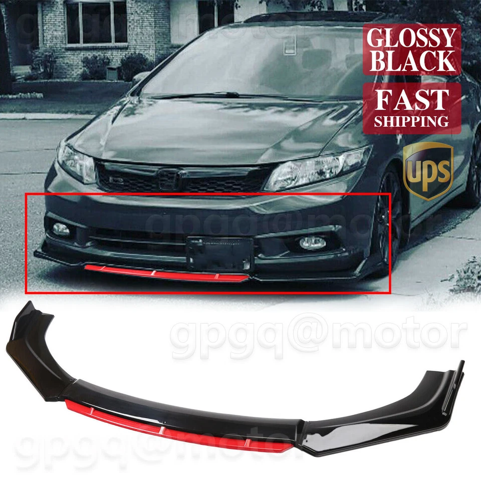 For Honda Civic Sedan Coupe Glossy Black Front Bumper Lip Splitter Chin Spoiler - Image 1 of 4