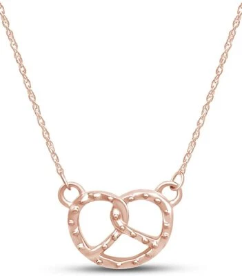 Pequeño colgante y collar de pretzel enchapado en oro rosa de 14 k de plata de ley 925 Foto 1 de 4