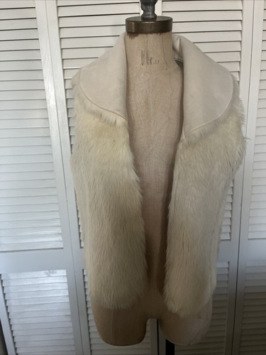 OFF WHITE Giacca smanicata avorio bianco sporco scaldamuscoli pelliccia sintetica corta piccola