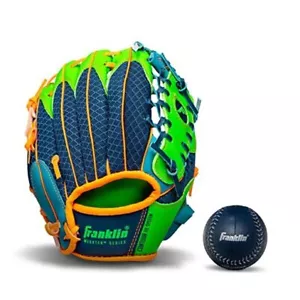 Kids Baseball Glove + Ball Navy/Lime/Orange Right Hand Throw Glove and Ball - Picture 1 of 7