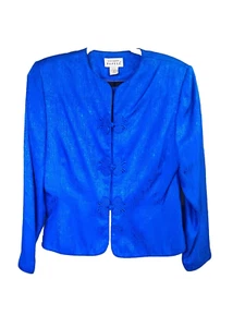 Vintage Adrianna Papell Lined Silk Cerulean Blue Blazer & Skirt Suit Size 10 - Picture 1 of 13