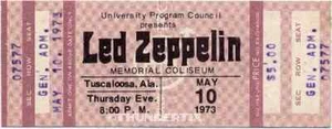1 LED ZEPPELIN UNUSED FULL CONCERT TICKET 1973 Tuscaloosa, Alabama reprint - Picture 1 of 1