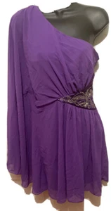 lipsy one shoulder batwing sleeve embellished cocktail party dress purple Sz 8 - Picture 1 of 11