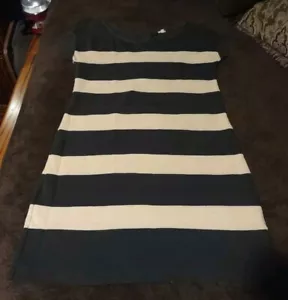 J. CREW Women's S Ivory & Blue Stripe Knee Length Knit Dress w/Short Cap Sleeves - Picture 1 of 17