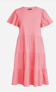 J.Crew XXS Knit Broken-In Jersey Tiered Mini Dress In Tea Rose Pink NWT - Picture 1 of 3