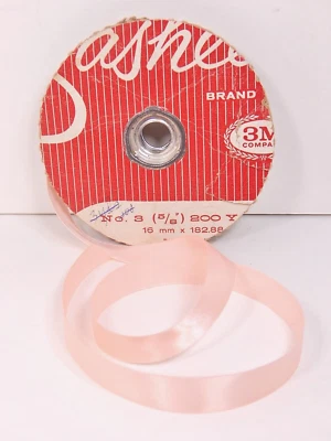 VINTAGE RIBBON ROLL, 3M Co. Sasheen, Beaded Edge Satin, Pale Pink, 4 yds X 5/8” - Image 1 of 4