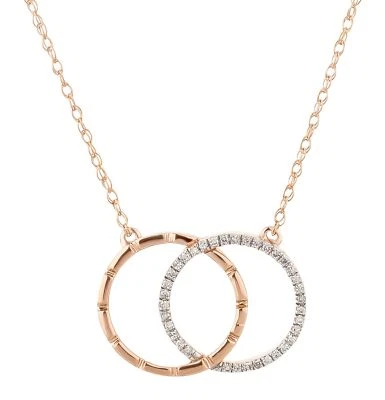 Collier 375 Gold Rosegold Diamanten zwei Kreise Doppel-Kreis Anhänger Hals-kette - Bild 1 von 3