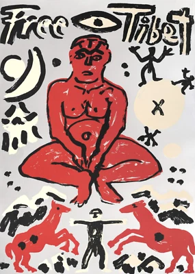 A.R. Penck "Free Tibet" Original Serigrafie, sign. 80 x 121cm,  TOP ZUSTAND - Bild 1 von 2