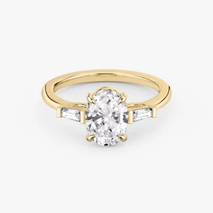 2 Ct Oval Cut Lab Grown Diamond Three-Stone Engagement Ring 14k Yellow Gold - Picture 1 of 4