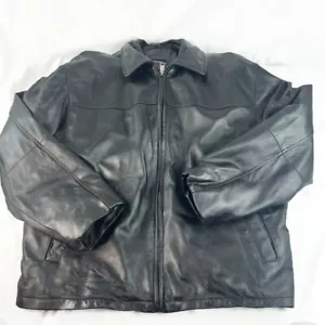 Excelled Mens Genuine Leather Jacket Classic Full Zip Black Large - Picture 1 of 6