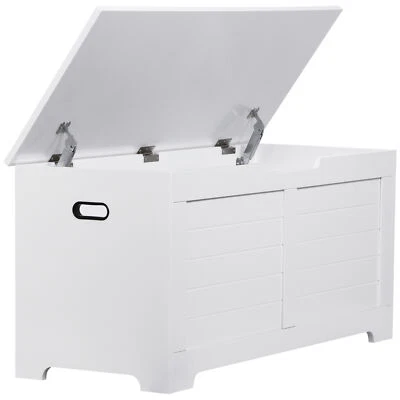 Banco organizador de caja de juguetes para niños de madera con tapa abatible y bisagra de seguridad  Foto 1 de 4