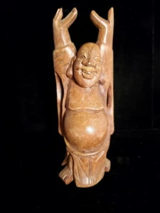 FIGURINA BUDDHA RIDENTE CINESE vintage (6") legno intagliato NT - Foto 1 di 5