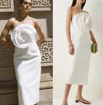 Vestido midi sin tirantes Mara Hoffman Maia Rosette precio de venta sugerido por el fabricante 750 USD blanco talla 00 Foto 1 de 4