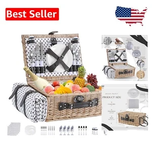 Classic Black and White Dotted Picnic Set for 4 - Perfect Gift for Summer - Picture 1 of 10