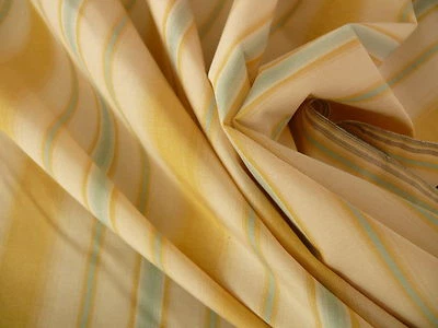 BY YD SCALAMANDRE PIMLICO COTTON/SILK STRIPED TAFFETA YELLOW BLUE & IVORY  - Image 1 of 4