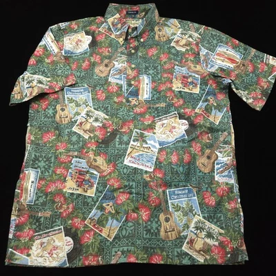 Reyn Spooner Hawaiian Shirt -M- Green Mele Kalikimaka Aloha Christmas Santa - Image 1 of 4