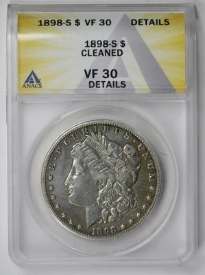 1898-S Morgan Dollar Silver $1 VF 30 Details Cleaned ANACS - Image 1 of 4