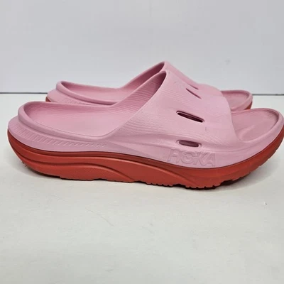 Sandálias Hoka Ora Recovery Slide 3 slip on peônia/cerise Y6 salto até os pés 12" - Imagem 1 de 4