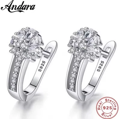 Hermosos pendientes de plata de ley 925 con flores de cristal de circón para mujer de moda Foto 1 de 4