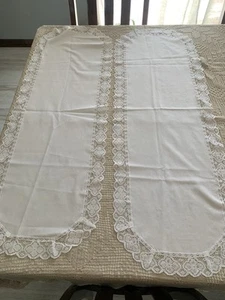 2 Dresser Scarf Table Runners 40 x 14" White Vintage Lace-Trimmed - Picture 1 of 5