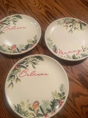 Better Homes & Gardens WINTER BOTANICAL MERRY & BELIEVE Salad Plate Set of 3  - Image 1 of 4