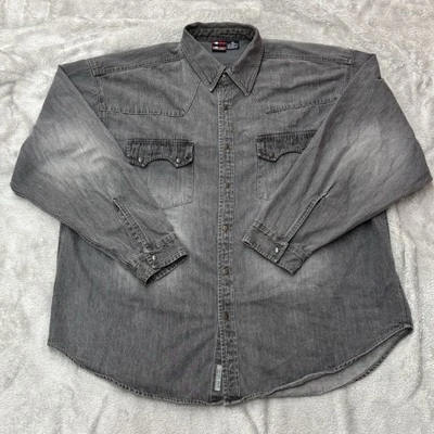 Camisa de Colección Bugle Boy Para Hombres 2XL Gris Denim Años 90 Vaquero Occidental Sierra Broches de Diente Foto 1 de 4