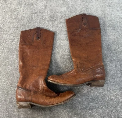 FRYE Carson Button Brown Leather Knee High Western Tall Riding Boots Women's 10B - Image 1 of 4