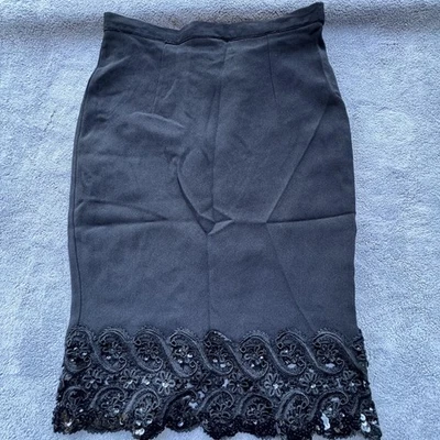 Jessica McClintock Falda Mujer 4 Negro Lentejuelas Encaje Dobladillo Midi Formal Elegante Foto 1 de 4