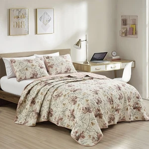 HIG 3 Stück Flora Print Tagesdecke mit zwei Kissenbezügen für Schlafzimmer - Bild 1 von 71