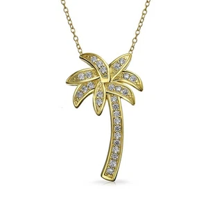 Sterling Silver Palm Tree Pendant Necklace with CZ 16in - Picture 1 of 5