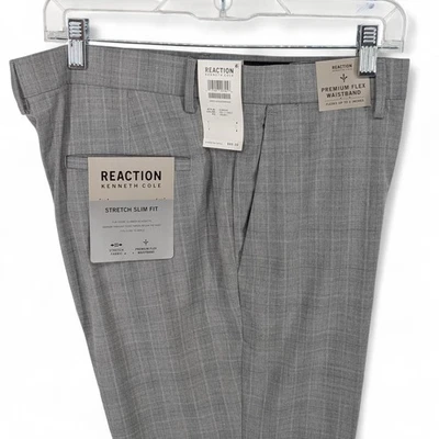 Pantalones de vestir Kenneth Cole ajustados elásticos a cuadros gris claro 36 x 34 para hombre Foto 1 de 4