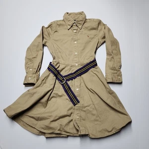 POLO RALPH LAUREN Tan Chino Cotone Camicia Vestito Cintura Bambina Taglia 6 Nuova senza etichette - Foto 1 di 10
