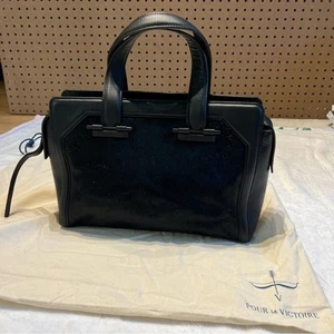 Pour La Victoire Black Leather Handbag Calf Fur - Picture 1 of 10