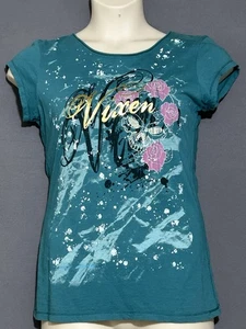 Wet Seal Y2K Graphic T Shirt Teal Blue Vintage Sz Large Streetwear Baby T - Picture 1 of 5