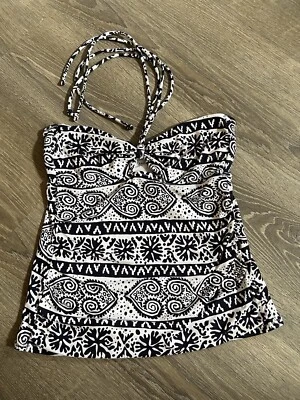 Tankini floral blanco y negro Ann Taylor LOFT Beach con correa extraíble mediana Foto 1 de 4