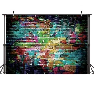 7x5ft Graffiti Photography Backdrop Colorful Brick Wall Birthday Party Banner - Picture 1 of 7