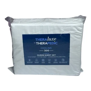 TheraLuxe Therapedic 300 Fili Set di Lenzuola 6 Pezzi, Queen, Bianco - Foto 1 di 3