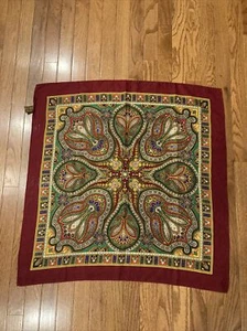 1950s Pure Virgin Wool Scarf Made In Japan Paisley Red Hand Screen Print 29” Sq - Picture 1 of 4