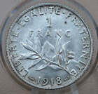 1918 French 1 Franc Coin, BU (Uncirculated) - WWI Era Silver Franc - France Sil