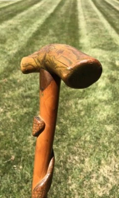 Antique Southern Hand Carved Primitive Folk Art Figural Serpent Cane  - Image 1 of 4