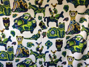 DESIGN EVERFAST fabric FOLK ART ANIMALS  print 56" x 5.7 yds cat pig birds horse - Picture 1 of 12