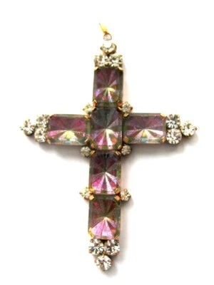 SCONTATA:CROCE HUSAR.D cm10x7,5 BRILLANTI,TOPAZIO-ARCOBALENO,ARGENTO/ORO,FIRMATA - Immagine 1 di 2