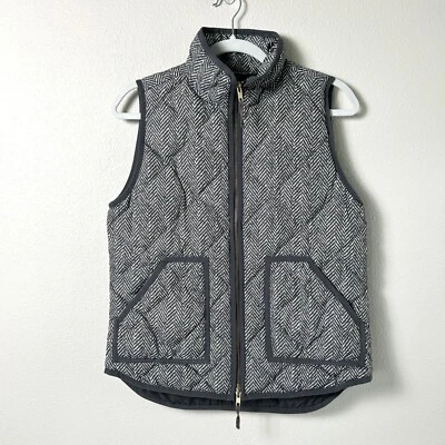 J Crew Quilted Puffer Vest Womens Size S Gray Herringbone Full Zip Pockets 02533 - Image 1 of 4