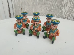 Vintage 6 Bawli Men Turkish Wood Wooden Painted Figures Lot Hand Painted Red Bl - Picture 1 of 5