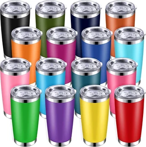 16 Packs Stainless Steel Skinny Tumblers with Lids, 20 Oz Double Wall Vacuum Ins - Picture 1 of 6