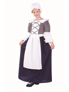 COLONIAL PEASANT GIRL COSTUME CHILD KIDS PILGRIM PIONEER PRAIRIE GRAY BLUE 91230 - Picture 1 of 1