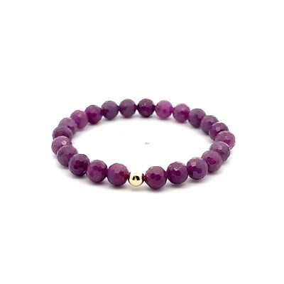 Natural Ruby Gemstones 6 -6.5mm Stretchable Bracelet 18k Gold Bead Charm - Image 1 of 4